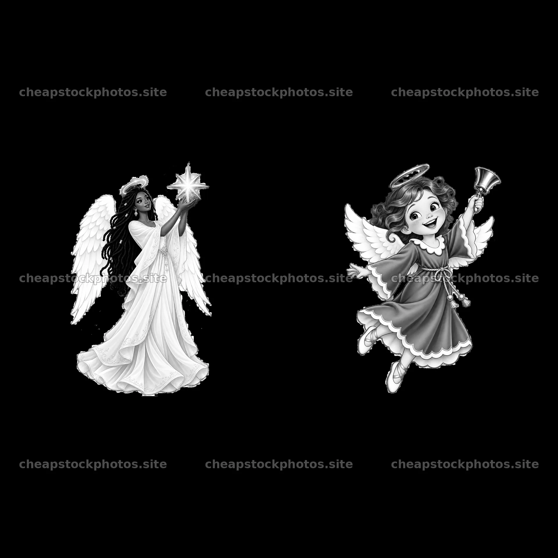 Christmas angel stickers featuring two distinct characters – stock photos 7746x7746