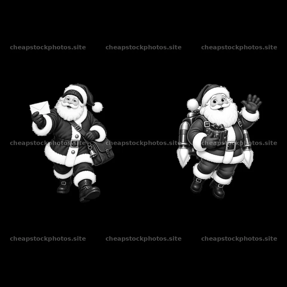 Santa Claus carrying a letter and holding a gift with devices – stock photos 7746x7746