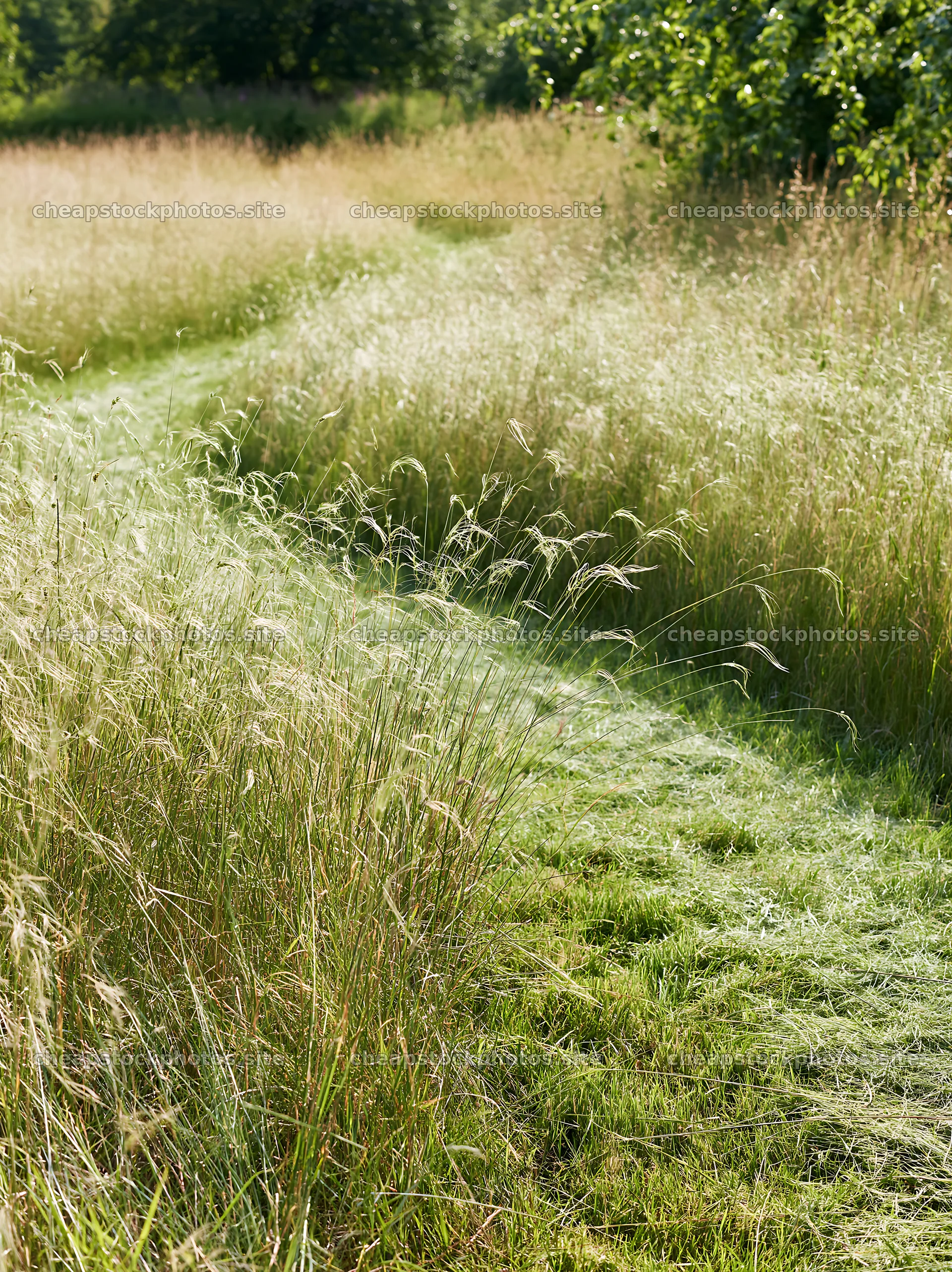 Seedhead meadow with grass and path in natural setting – stock photos 6866x9174