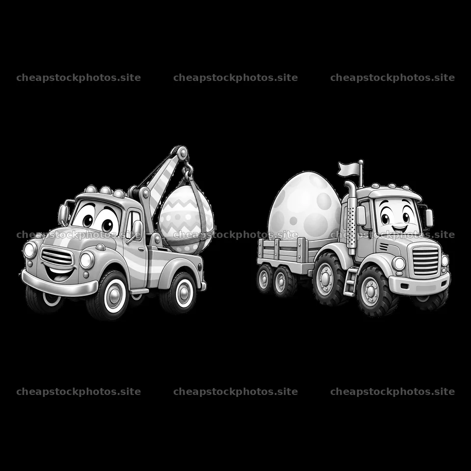 Easter trucks carrying decorated eggs and baskets – stock photos 7746x7746