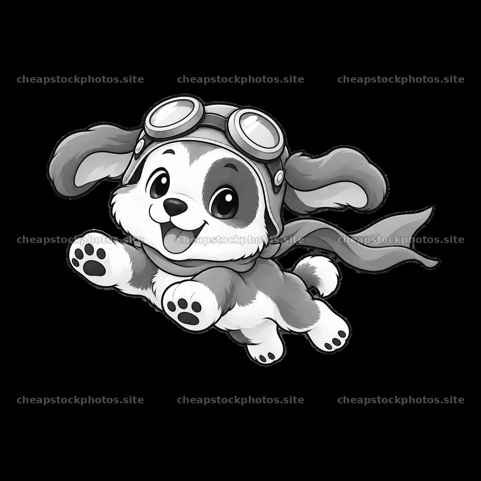 Cute dog wearing goggles and a cape flying in the air – stock photos 7746x7746