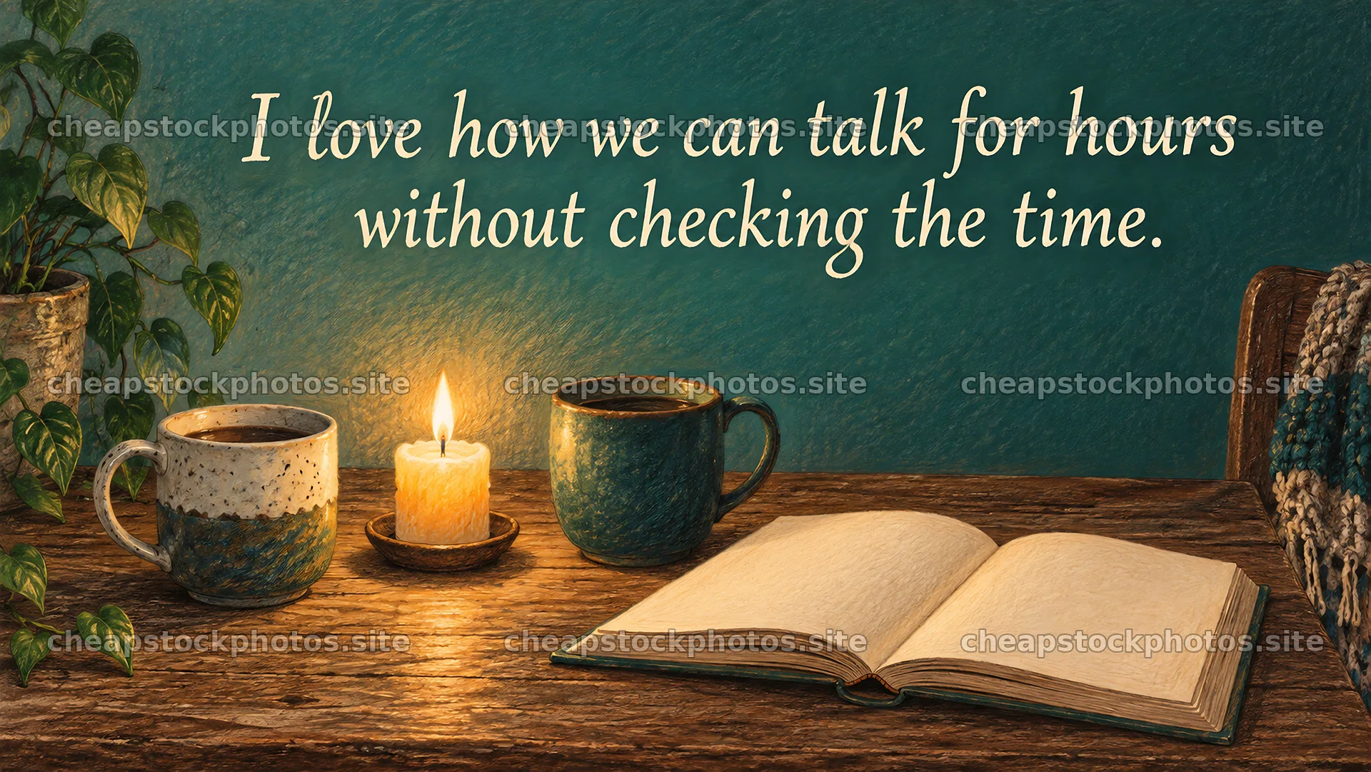 Cozy Love Greeting with Mugs and Candle – stock photos 10324x5812
