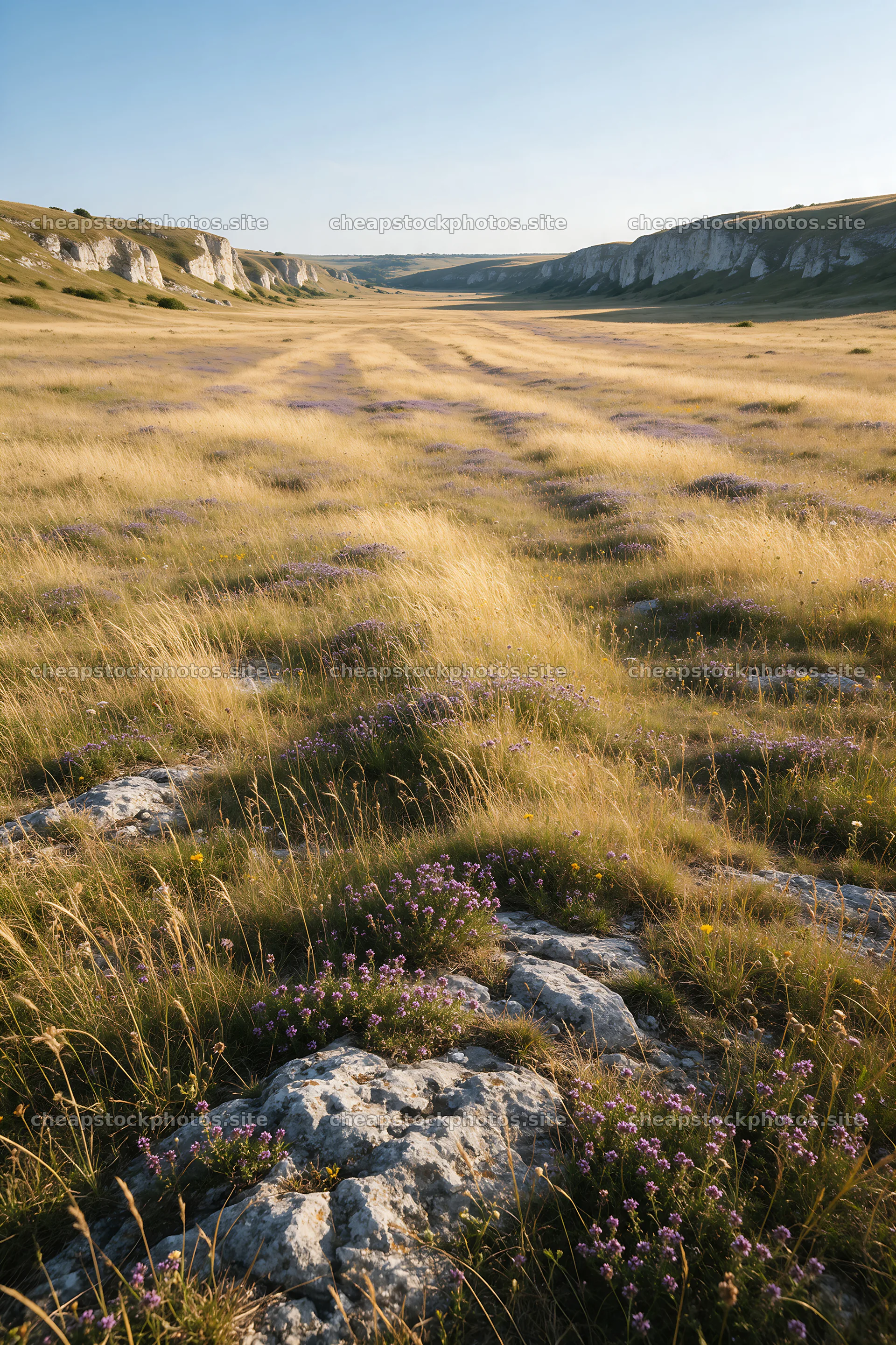 Sunny dry meadow with open space and rocky ground – stock photos 6480x9722