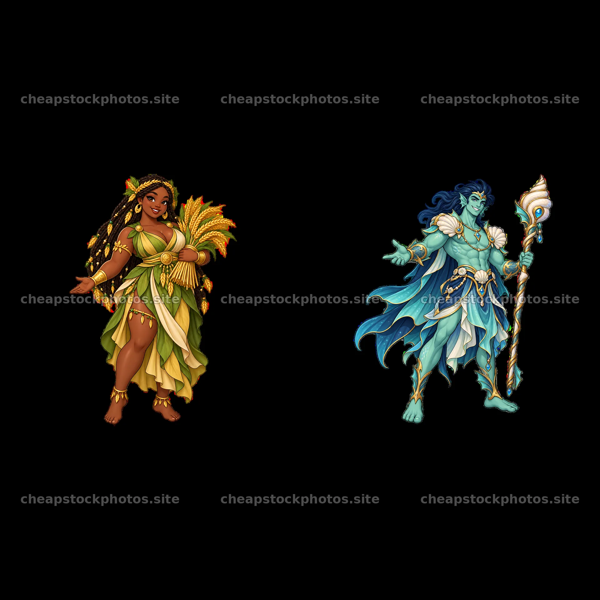 Goddess of harvest and god with a staff represent pagan gods – stock photos 7746x7746
