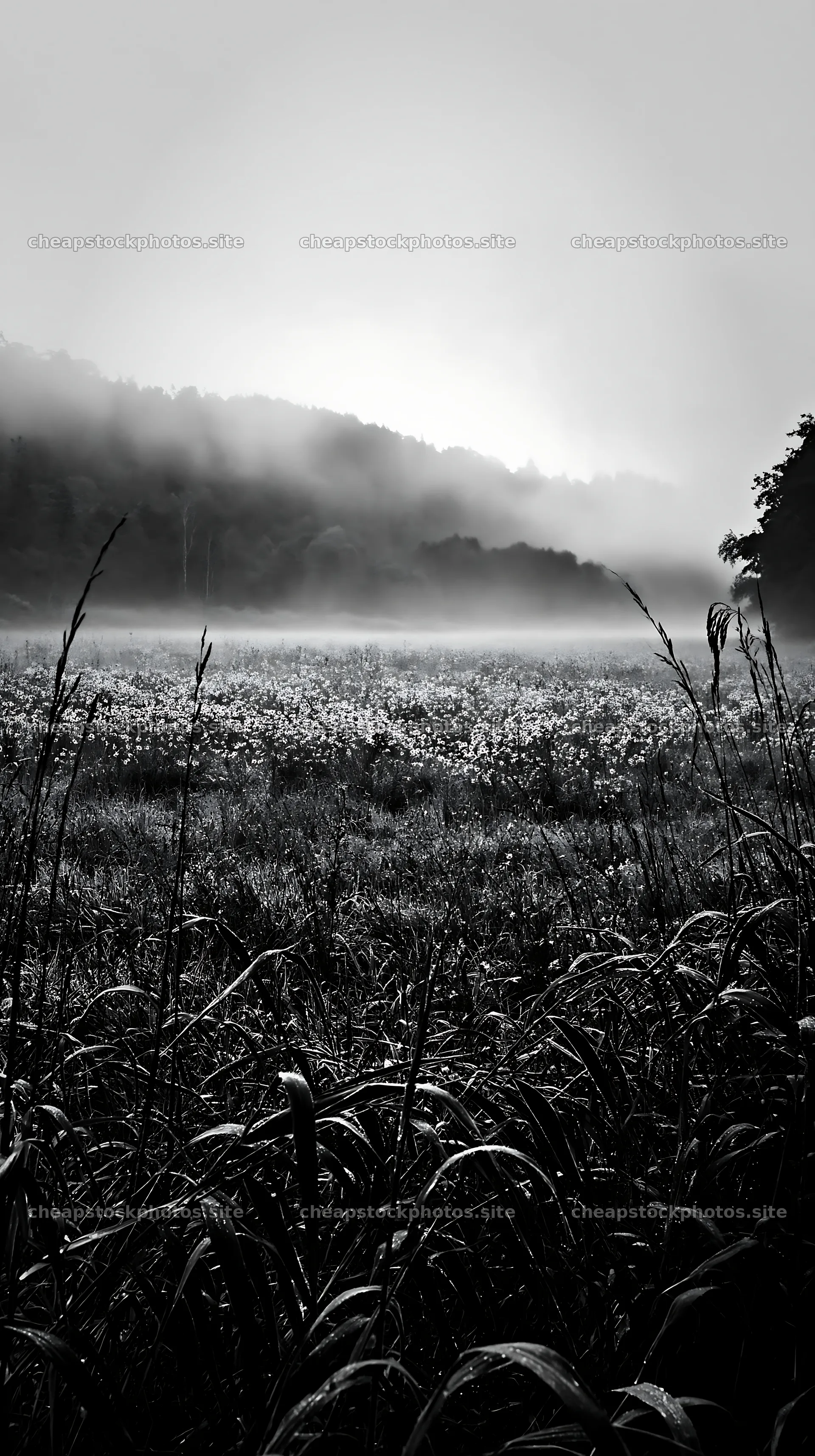 Saga floodplain meadow with reed foreground at dawn – stock photos 5938x10608