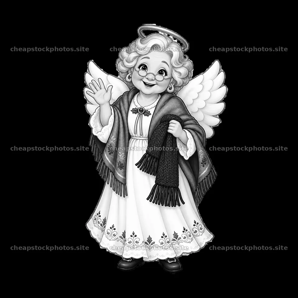 Christmas angel character with scarf and friendly wave – stock photos 7746x7746